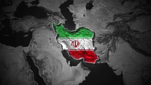 Iran Map Zoom In with Flag Overlay Animation