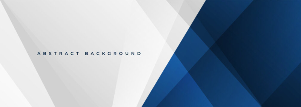 White and blue modern wide banner abstract background with geometric shapes. Vector illustration