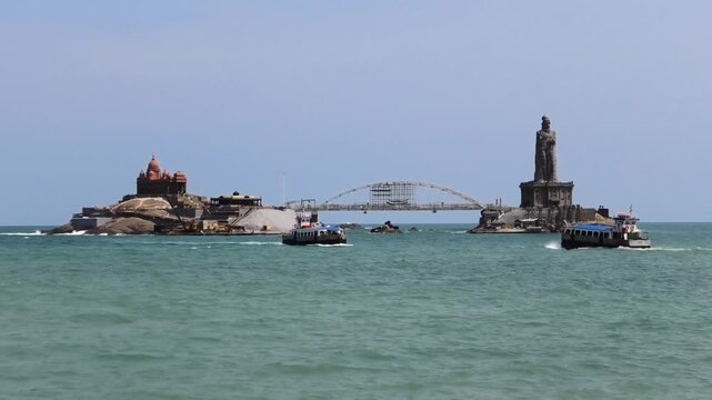 Vivekananda Rock Memorial and the connected boat services in Kanyakumari, Tamil Nadu, India