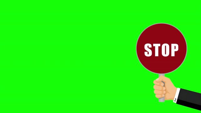 Stop Sign on Green Screen Chroma Key Animation with Hand Holding Red Sign