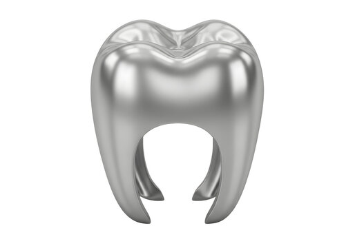 3D rendered molar tooth with root canal cavity isolated on white background