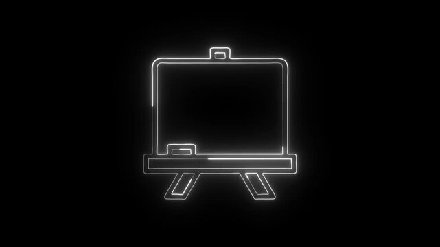 Artists Easel Stand Icon Animation with Glowing Lines on Black Background