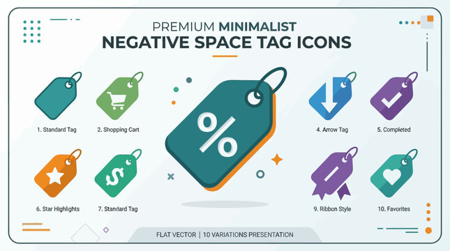 Premium Minimalist Negative Space Tag Icons: Shopping, Discount, Sale, Price, Offer