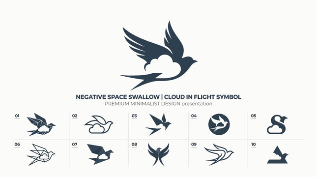 Minimalist negative space swallow cloud logo design pack