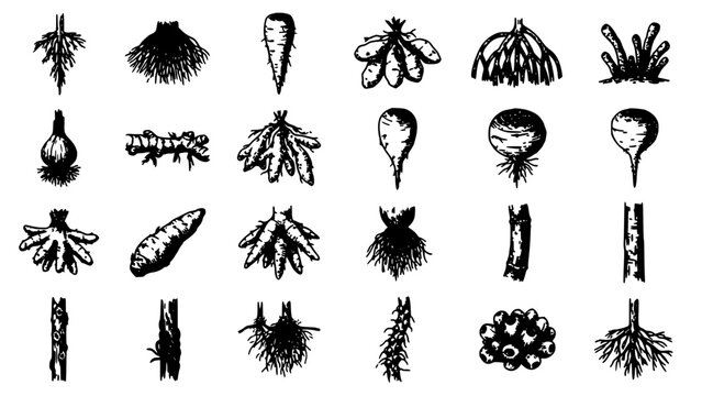 Roots of Various Plants Depicted in a Detailed Illustration Featuring Botanical, Nature, Organic with Growth and Soil Elements
