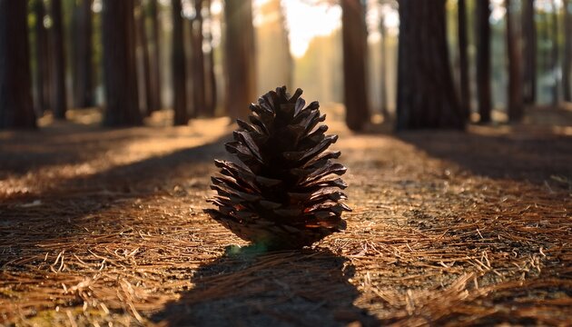 Pinecone Surrounded By Shadowed Trees