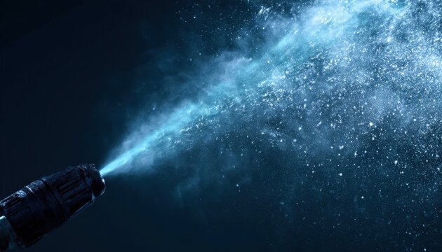 Pressure washing nozzle spraying a strong jet of water and mist
