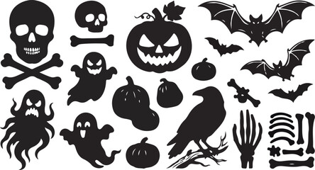 Fototapeta premium Halloween spooky elements vector icons set silhouette