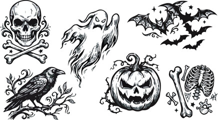 Obraz premium Halloween spooky icons set vector illustration design elements