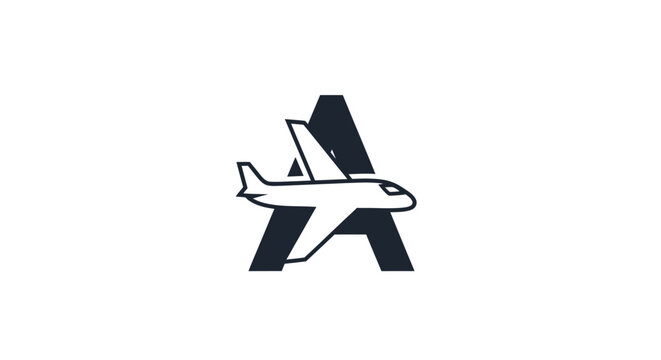 Minimalist logo design featuring the letter A integrated with an airplane silhouette for aviation and travel business