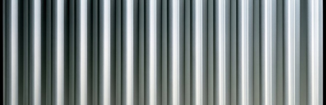 Silver corrugated metal sheet texture with vertical ridges