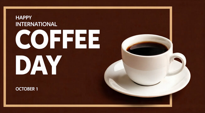 Happy International Coffee Day Coffee Cup Greeting Background with Modern Typography and Rich Brown Coffee Theme in 4K