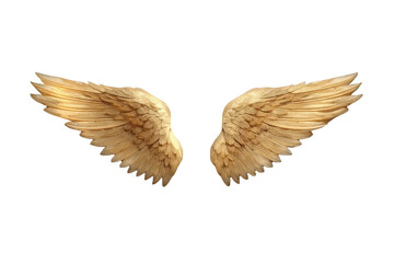 Obraz premium Golden angel wings feathering celestial flight, embodying freedom, divinity, and mythological symbolism on transparency