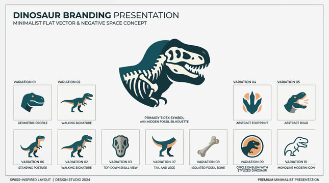 Dinosaur Branding Presentation: Flat Vector & Negative Space Concept