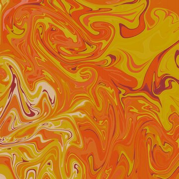 Retro Orange Funky Swirls Marbling Paper 