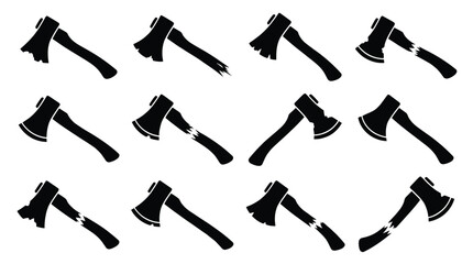 Set of axe icons, vector illustration of various hatchets and wood chopping tools, collection of different axe designs © ZenVector