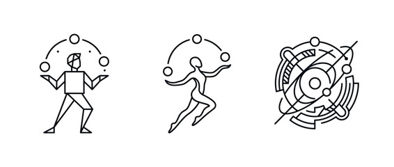Fototapeta premium Line art illustration of person juggling and abstract motion study