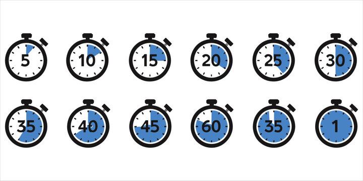 Assortment of Stopwatch Icons Displaying Diverse Time Increments timer interval