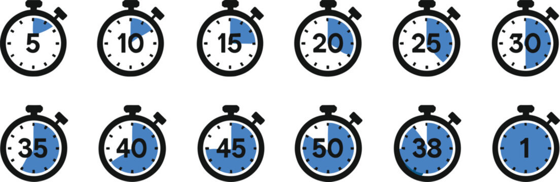 Collection of Stopwatch Icons Showing Different Time Intervals timer countdown