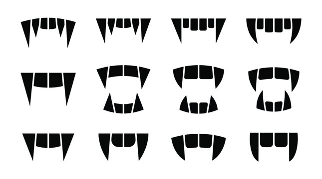 Set of vampire fangs, monster teeth, scary mouth icons vector illustration of sharp teeth