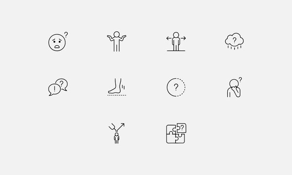  Confusion line editable icon set. Containing confused, uncertain, lost, unclear, misunderstand
