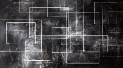 Obraz premium Geometric chalk sketch: overlapping square and rectangular shapes on a classroom blackboard
