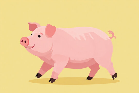 Playful Pink Pig Sprinting Across Sunlit Green Meadow, Embodying Joy and Freedom of Farm Life