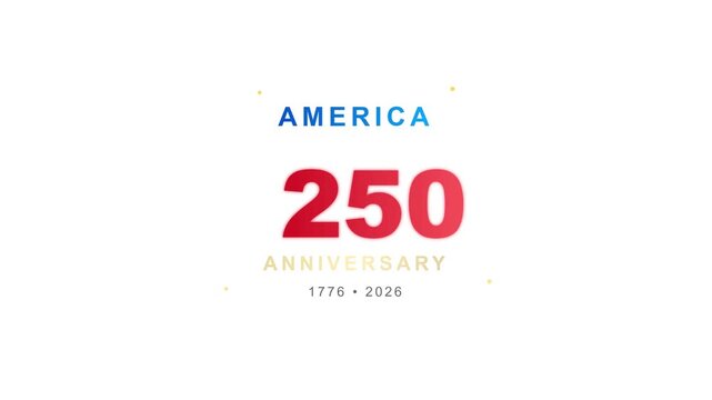 Text logo for the America 250 anniversary event appears on a white background with red and blue typography elements.