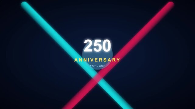 Anniversary emblem features large white numbers and intersecting neon lines to celebrate a two hundred fifty year event.