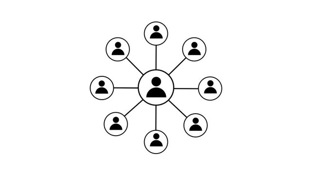 User Network Graphic Animation Central Profile Icon Connected to Multiple Users Loop Isolated on White Background Motion Graphic