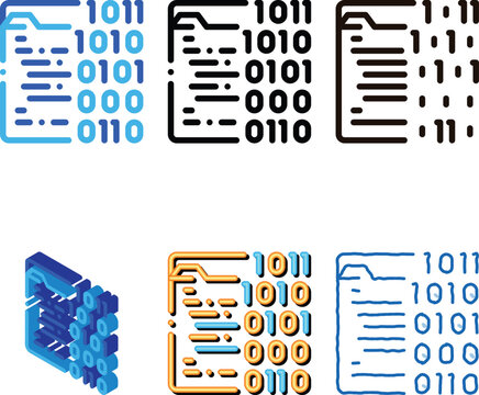 Binary File Coding System Vector multipack Thin Line Icon. Coding System, Data Encryption Linear Pictogram. Web Development, Programming Languages, Bug Fix, HTML, Script Contour