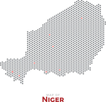 Map of Niger. Dotted map highlighting the country's most important cities