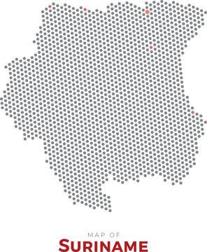 Map of Suriname. Dotted map highlighting the country's most important cities