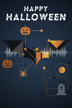 Happy Halloween banner with abstract bat and other elements vertical template have blank space.