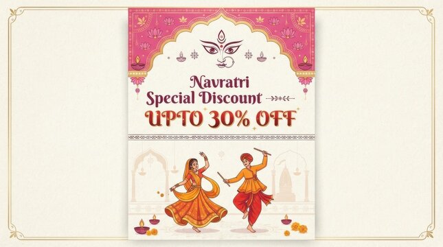 Navratri festival sale banner. Traditional Indian dance illustration for holiday discount.