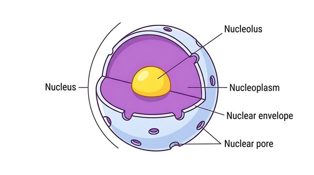 Educational diagram of cell nucleus with labeled components nucleolus envelope