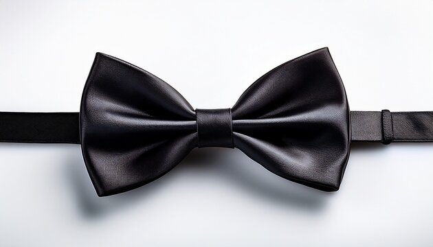 Black Satin Bow Tie Isolated On White Background Minimalist Elegant Accessory