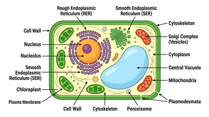 Fototapeta premium Labeled diagram of typical plant cell structure for scientific study