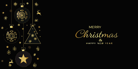 Gold holiday ornaments and reindeer vector illustration on black background © tuli