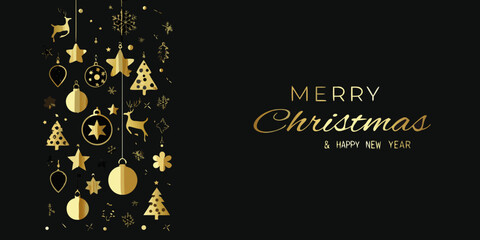 Gold Holiday Icons And Scripted Text On Black Background © tuli