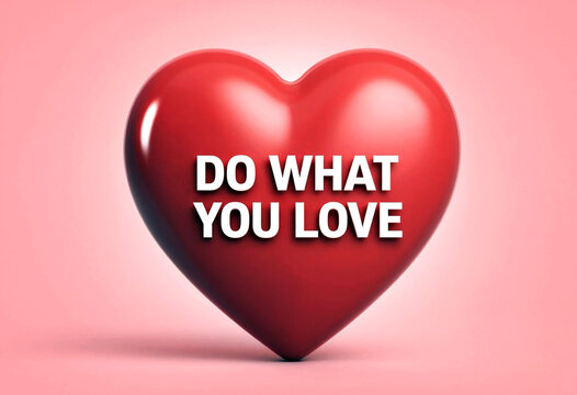 Bright red heart with motivational text do what you love on pink background