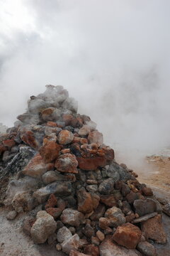 Geothermal steaming rock pile