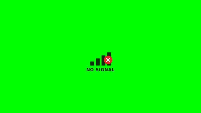 No Signal Icon on Green Screen: A digital icon displays a No Signal message with a red cross, set against a vibrant green screen background, representing connectivity issues.