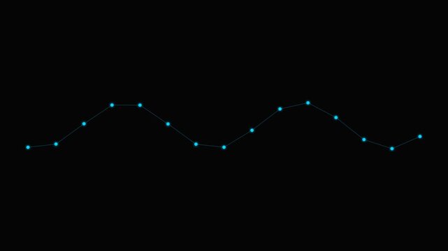 A glowing blue sine wave plotted with connected data points on black