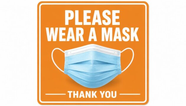 Please wear a mask sign. Orange safety notice for public health and virus protection.