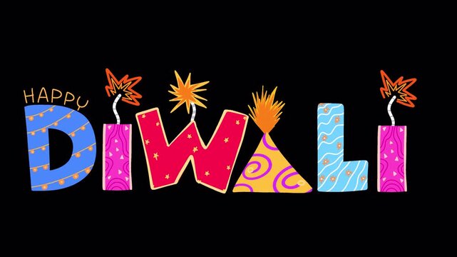 Hand Drawn Happy Diwali Typography Animated Title with Transparent Background