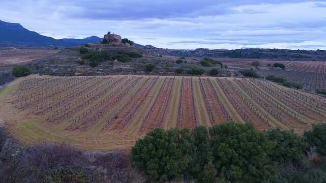 Aerial view from a drone of the Celtiberian Sanctuary of Jarrero in Haro, in the Autonomous Community of La Rioja, Spain. Europe
