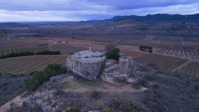 Aerial view from a drone of the Celtiberian Sanctuary of Jarrero in Haro, in the Autonomous Community of La Rioja, Spain. Europe