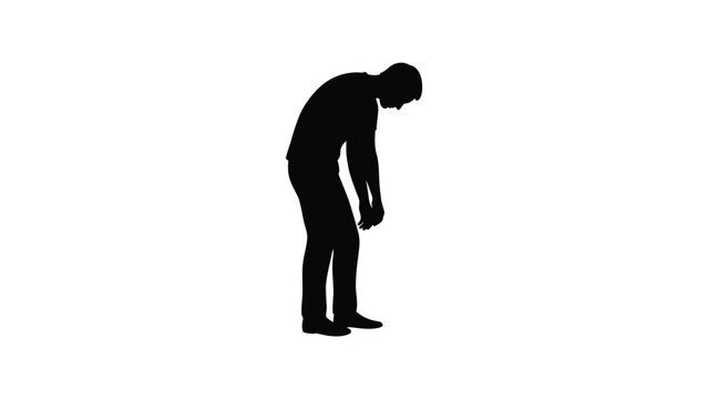 Silhouette of a man bending forward in black.