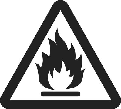 Flammable material warning sign icon with fire flame symbol in a triangle for industrial safety and fire hazard prevention on white background